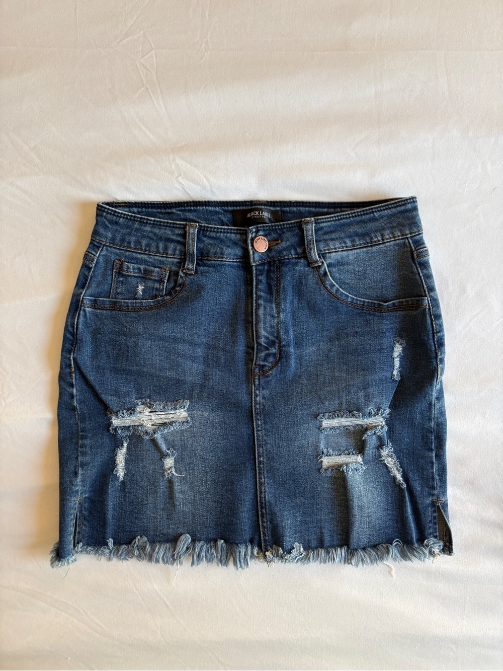Black Label C’est Toi Dark Wash Distressed Denim High Rise Skirt Streetwear